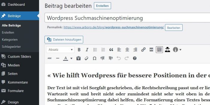 Screenshot Wordpress Suchmaschinenoptimierung