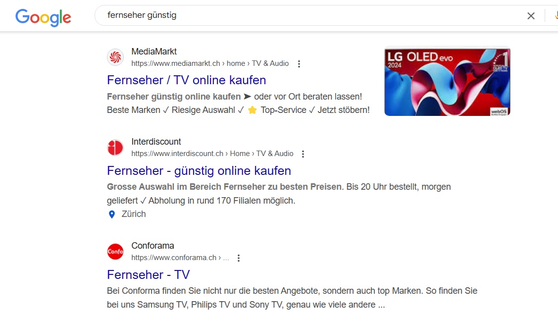 Fernseher günstig SERP Schweiz